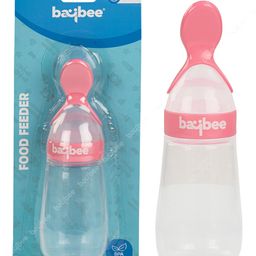 Baybee Squeezy Silicone Food Feeder Bottle with Spoon BPA Free Baby Feeder Fruit Rice Cereals Puree Feeding Bottle 90 ml - Pink-23