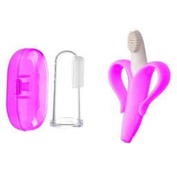 Kritiu Soft Sillicone Fingure Toothbrush & Banana Shape Toothbrush Combo - Pink-12