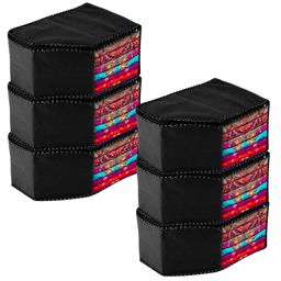 Kuber Industries Blouse Cover  Clothes Storage Bag  Zipper Wardrobe Organizers  Non-Woven Clothes Organiser  Side Transparent Blouse Organizer  Dot Border  Pack of 6  Black-23