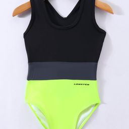 LOBSTER  Sleeveless V Cut Swimsuit with Text Print - Black-14