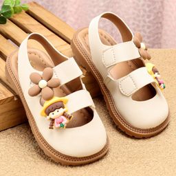 Babyoye Ballerinas with Velcro Closure Doll & Floral Applique - Brown-image-44