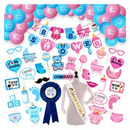 Zyozi Baby Shower Decorations Item Banner, Balloons, Badge, Photo Booth with Sash (Pack Of 58)-image-53