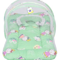 Babytoons New Born Baby Bedding Set Mattress with Mosquito Net and Pillow (0-6 Months) Green-9