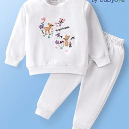 Babyoye Cotton Full Sleeves Winter Wear T-Shirt & Lounge Pant With Animal Embroidery - White-picture-22