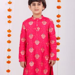 MASTARANG Full Sleeves Floral Foil Printed Kurta - Fuchsia-image-29