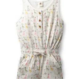 ToffyHouse Single Jersey Knit Sleeveless Jumpsuit With Animal Print - White-picture-33