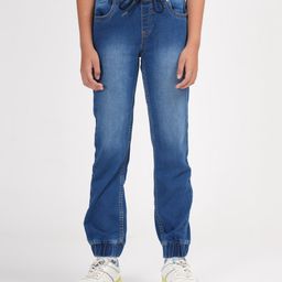 Zion Cotton Denim Mild Washed Joggers - Blue-image-5