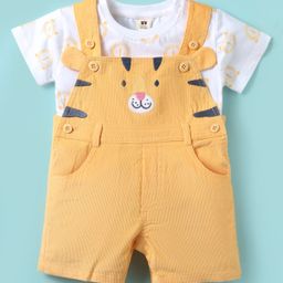 ToffyHouse Corduroy Dungaree with Half Sleeves Tiger Printed T-Shirt - Yellow-image-61
