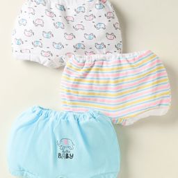 Bodycare Cotton Knit Briefs With Stripes & Animal Print Pack Of 3 - Light Blue Yellow & White-image-91