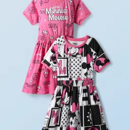 HoneyHap Disney Single Jersey Knit Half Raglan Sleeves Frocks With Minnie Mouse & Family Graphics Pack of 2 - Multicolor-picture-1