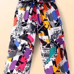 CrayonFlakes Rayon Abstract Printed Belted Palazzo - Off White-image-4