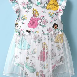 Babyoye Disney Interlock Knit Frill Sleeve Frock Style Onesie with Disney Princess and Mesh Detailing - White-image-51