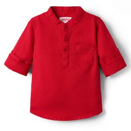 Babyhug Linen Woven Full Sleeves Mandarin Collar Kurta Solid Color Shirt - Red-image-70