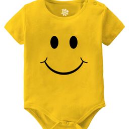 Baby Buzz 100% Cotton Half Sleeves Smiley Emoji Printed Onesie - Yellow-image-87