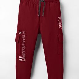 Smarty Boys Looper Knit Full Length Lounge Pant With Text Print - Maroon-image-51