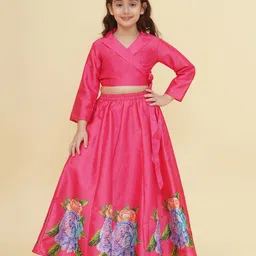 Bitiya By Bhama Silk Woven Three Fourth Sleeves Floral Printed Lehenga Choli Set - Pink-picture-14
