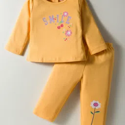 Tango Interlock Knit Full Sleeves T-Shirt & Jogger Set with Smile Text Print - Yellow-picture-13