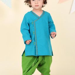 Fabindia Boys Embroidered V-Neck Angrakha Pure Cotton Kurta With Dhoti Pants-image-21