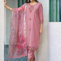 KALINI Women Ethnic Motifs Embroidered Regular Sequinned Pure Silk Kurta with Trousers & With Dupatta-image-16
