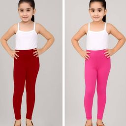 TIK TOK WEARS Girls Pack Of 2 Casual Regular Fit Plain Cotton Churidar Length Legging-picture-0