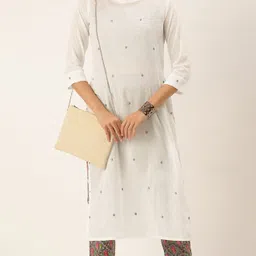 Fourleaf Women Embroidered Regular Pure Cotton Kurta with Trousers-picture-54