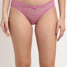 MAKCLAN Women Pink Self-Design Lace Bikini Briefs K1401PQS-image-70