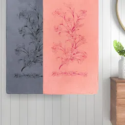 FABINALIV Grey & Peach 2 Pieces Floral 300 GSM Cotton Kids  Bath Towels-13