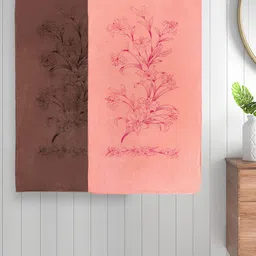 FABINALIV 2 Pieces Brown & Peach Floral Cotton 300 GSM Kids Bath Towels-9