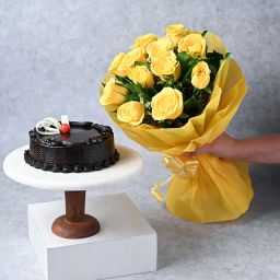 Sunny Roses With Cake Combo-12