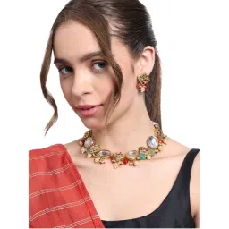 AARSEE OFFICIAL Multi-Color Navrattan Kundan Necklace With Earrings-picture-17