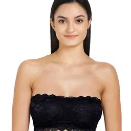 AROUSY Black Floral Lace Non-Padded Tube Bra Lace tube Bra_Black_30-picture-18