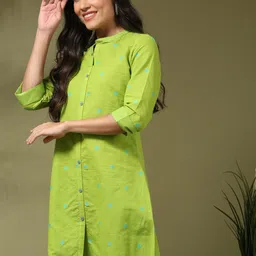 Anouk Geometric Woven Design Mandarin Collar Straight Cotton Kurta-14