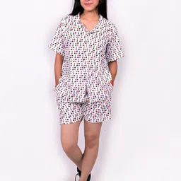TILISM Printed Shirt Collar Short Sleeves Pure Cotton Shirt With Shorts-image-58