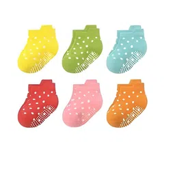 MOMISY Kids Pack Of 6 Cotton Anti-Skid Ankle-Length Socks-image-38
