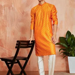VASTRAMAY Thread Work Mandarin Collar Straight Kurta With Trousers-image-79