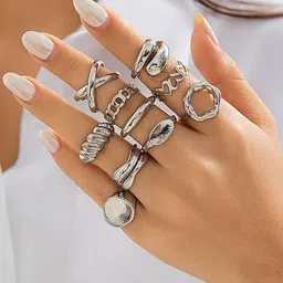Jewels Galaxy Set of 10 Silver-Plated Finger Ring-image-14