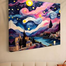 Livin'luxe Blue & Yellow Van Gogh Inspired Starry Fantasy Night Canvas Wall Art-picture-22