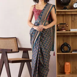 Anouk Rustic Ethnic Motifs Ready to Wear Bagru Saree-picture-5