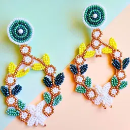 Gold-Plated Floral Beaded Boho Handmade Tasseled Beaded Earrings Set-72
