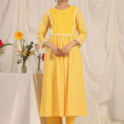 anayna Women Ethnic Motifs Printed Tiered Pure Cotton Kurta with Trousers-21