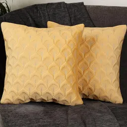 Luxury Feather Design Yellow Color Velvet Cushion Covers Set of 2-image-71