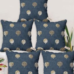 Blue Grass Blue & Gold-Toned 5 Pieces Ethnic Motifs printed Velvet Square Cushion Covers-image-28