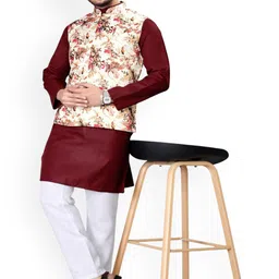 PulseIQ Men Solid Kurta with Pyjama & Nehru Jacket image 2