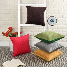 WISE HOME Multicoloured Set of 5 Checked Velvet Rectangle Cushion Covers-image-33