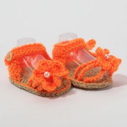 Knits & Knots crochet Sandals Style Booties With Side Button Closure - Orange-picture-15