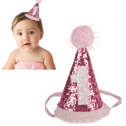 Babymoon Sparkle Princess 1st Birthday Hat with Blush Flowers - Pink-15