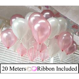 Amfin Metallic Latex Balloons With Ribbons Pack of 52 - White Pink-14