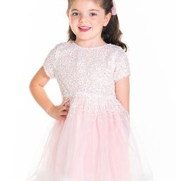 Cherry Crumble By Nitt Hyman Short Sleeves Sequin Embellished Flared Dress With Bow Hair Clips - Baby Pink-image-51