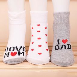 Footprints I Love Mom Dad Print Organic Cotton Socks Pack Of 3 Pairs - White & Grey-image-44