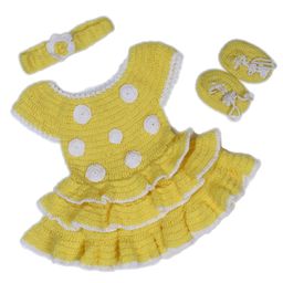 USHA ENTERPRISES Short Sleeves Polka Dots Detailing Dress With Headband & Booties - Yellow-image-92